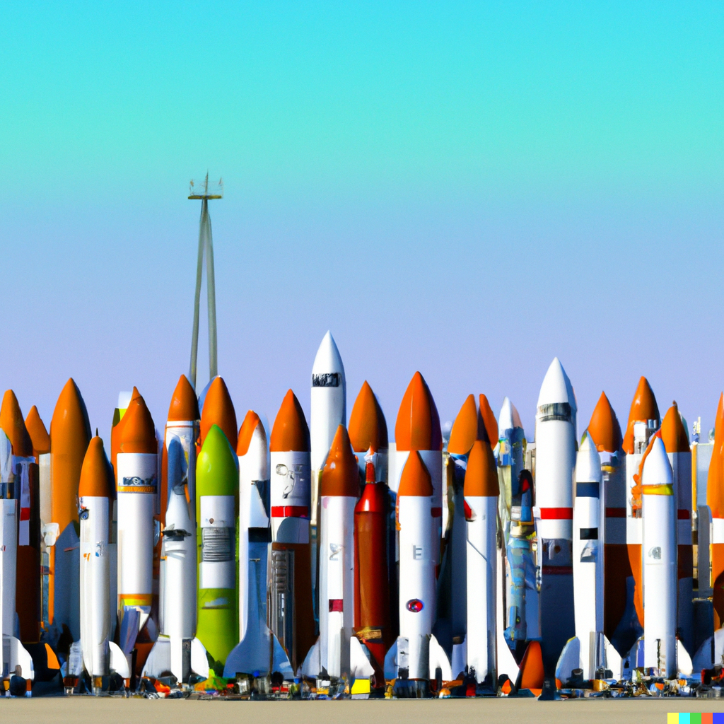 DALL·E 2022-12-02 22.52.24 - Twenty different rockets on a launch pad on a sunny, clear day, ...png